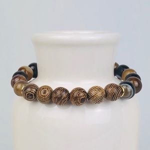 AGATE | Coffee Striped Agate & Wood Bracelet